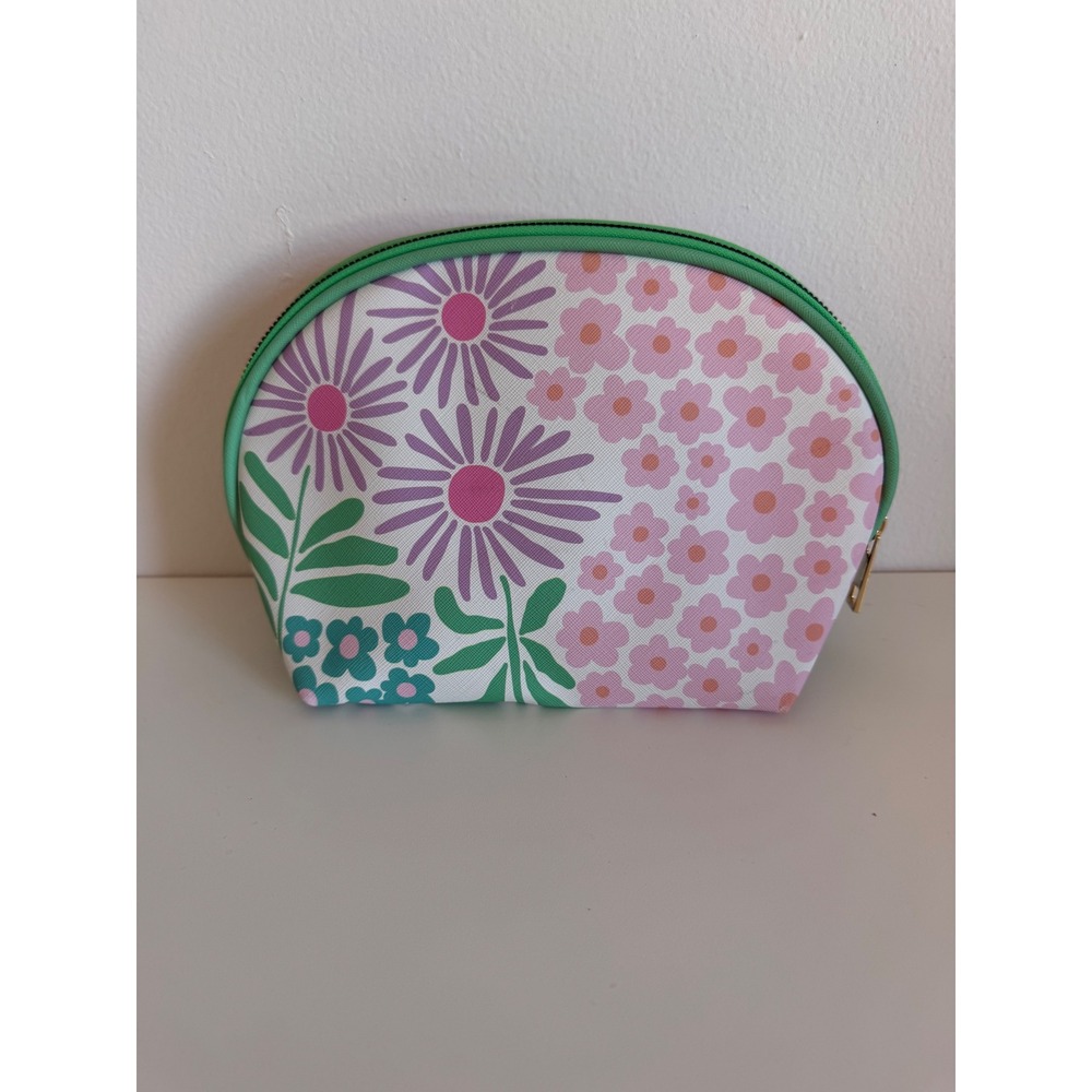 OCS Designs Floral Makeup Bag Pink Purple Green Dome Cosmetic Pouch Travel Case